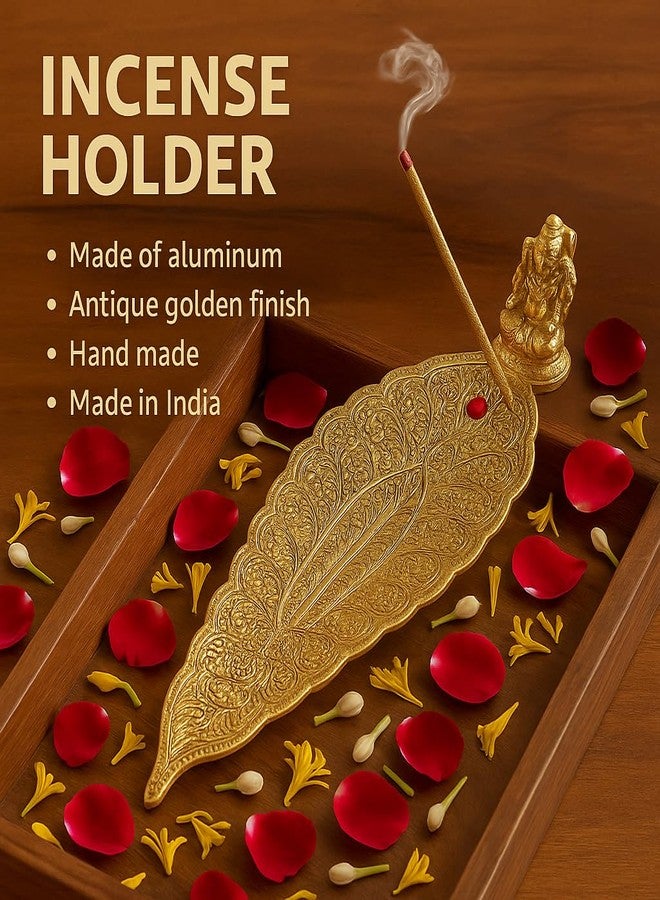 Pure Source India Aluminum Incense Holder & Ash Catcher Agarbatti Stand Featuring Ganesh Figurine (9x2 inch, Gold) - Image 4